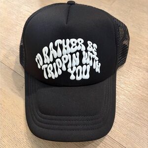 Black ‘I'd Rather Be Trippin With You' Trucker Hat Unisex Festival Brand New